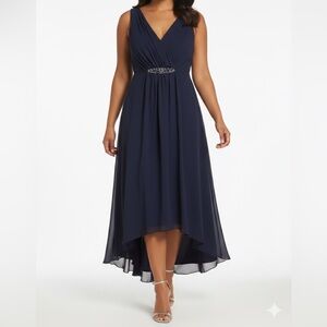 Eliza J Navy Maxi Dress with Embellished Waist